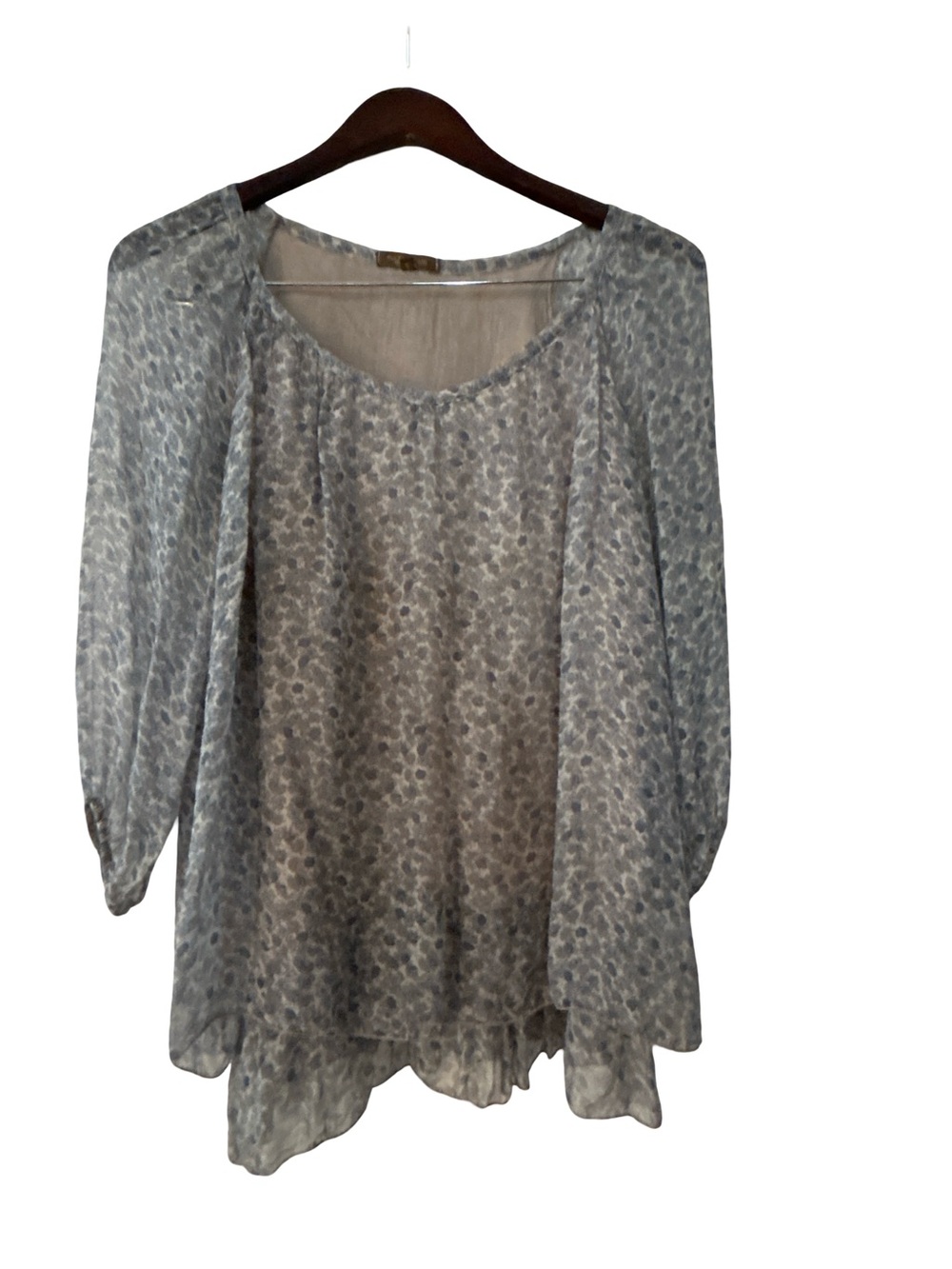 Piazza Roma Italy 100% Silk Layered Floral Blouse Blue Sheer Top Size Small S